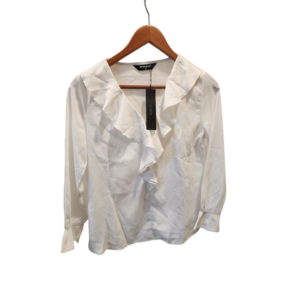 NWT Allegra K White Ruffle Blouse XS